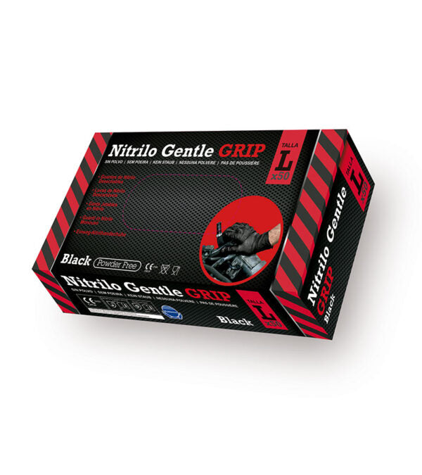 Guante de Nitrilo desechable Gentle GRIP Negro 8,5 Gr 50 unidades. RUBBEREX